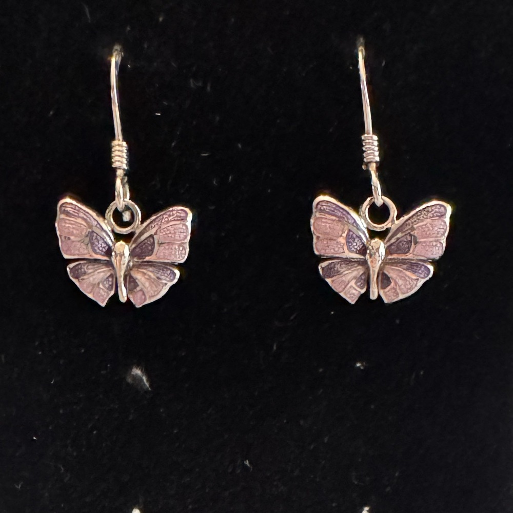 Sterling Silver Purple Enamel Butterfly Earrings